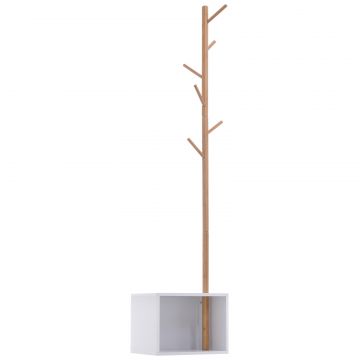 Cuier Dulap pantofi cu 6 Agatatoare in Bambu, Alb, 40x30x180cm