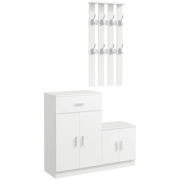 Cuier Hol Lemn Alb - 100 32 187 cm cu Dulap  Rafturi