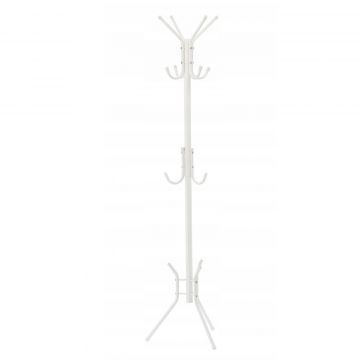 Cuier hol metalic 178 cm, 12 carlige, design minimalist, alb