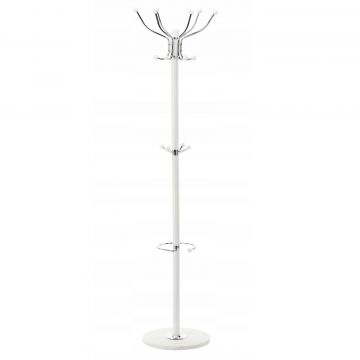 Cuier hol metalic 178 cm, 16 carlige, design minimalist, alb