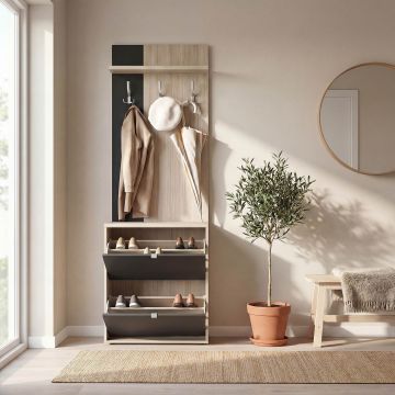 Cuier Hol RIVA cu pantofar 2 usi, Oak, Antracit