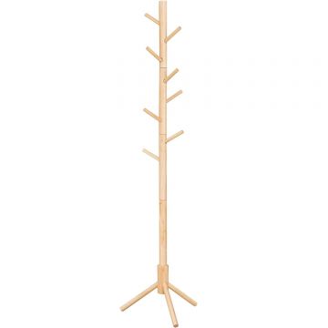 Cuier lemn masiv 47x47x175 cm, 8 carlige si inaltime reglabila, baza triunghiulara, natur