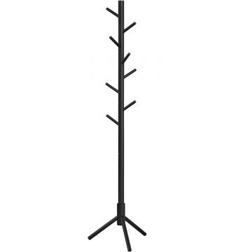 Cuier lemn masiv 47x47x175 cm, 8 carlige si inaltime reglabila, baza triunghiulara, negru