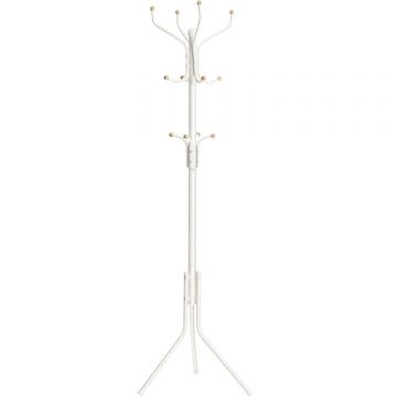 Cuier pentru haine cu 12 carlige pe 3 nivele, metalic, inaltime 182 cm, alb crem