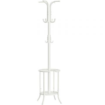 Cuier pentru haine, cu suport de umbrele, 12 agatatori, 175 cm, alb