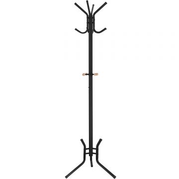 Cuier pentru haine, din otel, tip pom, cu 12 carlige, 176cm, negru