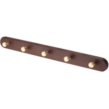 Cuier Perete Model Tapio, 5 Carlige, Finisaj Nuc/Auriu Mat