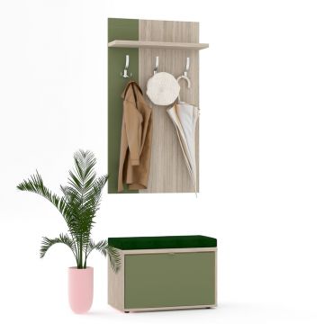Cuier RIVA cu pantofar 1 usa, Oak, Verde Eucalipt