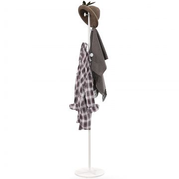 Cuier Vertical Autoportant cu 6 Carlige in Forma de Disc si Baza din Ardezie, O32x171 cm, Alb
