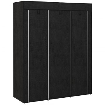 Dulap din Material Textil cu Baza inaltata, 8 Rafturi si 2 Bare, 125x43x162.5 cm, Gri inchis