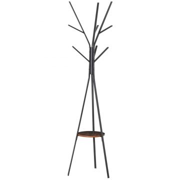 HOMCOM Cuier trepied design contemporan ramuri etajeră + 9 cuiere dim. 45L x 45l x 180H cm metal maro | Aosom Romania