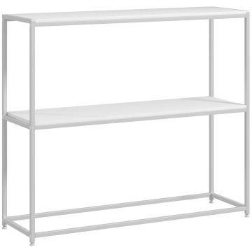 Masa Consola de Intrare Subtire cu Partea Superioara Deschisa, Dulap Consola din Otel si PAL, 100x30x87 cm, Alb