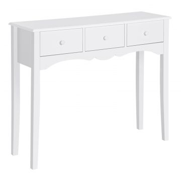 Masa Consola Moderna cu 3 Sertare, Consola de Intrare din MDF, pentru Hol, Sufragerie, 100x32x85 cm, Alb