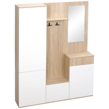 Organizator Intrare cu Oglinda, Montaj Fara Gauri si Sistem Anti-inclinare, Design Robust, 145 x 29 x 184 cm