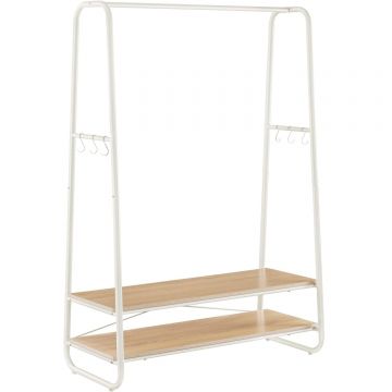 Raft pentru haine cu suport pentru pantofi, 2 polite, 6 carlige laterale, 45x100x160cm, alb-crem