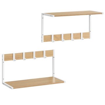 Set 2 cuiere cu rafturi perete, PAL si otel, 50x24x27 cm, stejar, alb