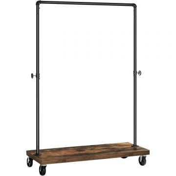 SONGMICS Suport haine pe roti, cu bara si raft inferior, stil industrial, 104x40x162 cm, negru