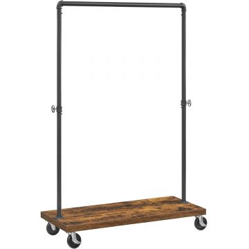 Suport haine cu bara metalica si raft inferior, cadru metalic si PAL, stil industrial, 104x40x162 cm, maro rustic si negru Da