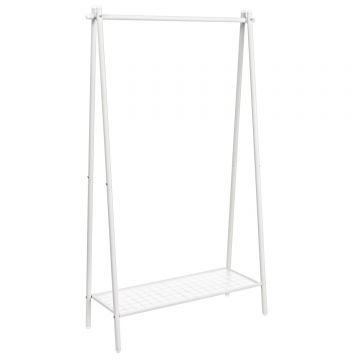 Suport haine cu bara si raft inferior, cadru metalic, 93x34x153 cm, alb Da