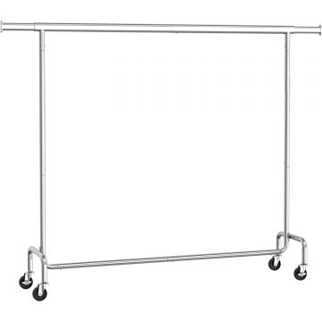 Suport haine cu roti, bara extensibila pentru umerase, structura metalica sarcina mare, 45x160-200x163 cm, argintiu