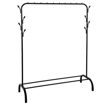 Suport pentru haine cu cadru metalic, cu sina de agatat si carlige cuier, 40x110x146cm, negru