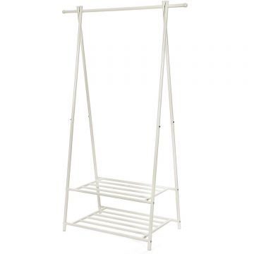 Suport pentru haine, cu raft depozitare pe 2 niveluri, cadru metalic, 88x41x155cm, alb
