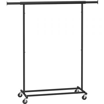 Suport pentru haine cu sina superioara extensibila, pe roti, reglabil pe latime, 45x(92-132)x160cm, negru