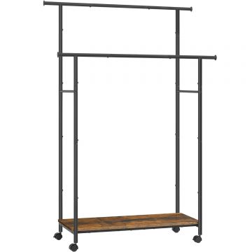 Suport pentru haine dublu cu 2 sine de agatat si polita inferioara, pe roti, 40x99x157 cm, negru Da