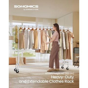 Suport pentru haine reglabil cu roti Songmics Argintiu 200x45x163 cm