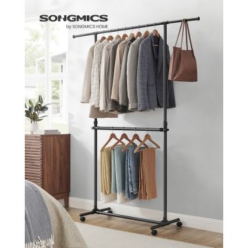 Suport pentru haine reglabil cu roti Songmics Negru 165x49x180 cm