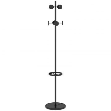 Suport pentru Haine si Umbrele, Cuier Independent cu 8 Carlige Rotunde pentru Haine, Palarii si Posete, Φ34x177 cm, Negru