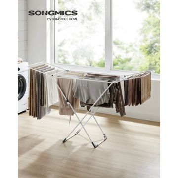 Suport uscator de rufe, Bunji, Songmics, Alb, 182x50x102.5 cm