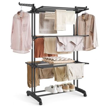 Uscator vertical de rufe pe 4 nivele, Paco, Negru, 125.5x64x169.5cm