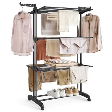 Uscator vertical de rufe pe 4 nivele, Paco, Negru, 125.5x64x169.5cm